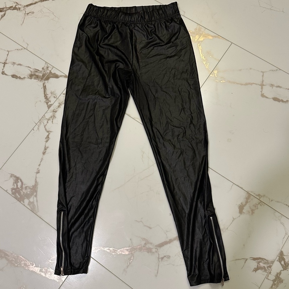 Kardashian Kollection Womens Black Shiny Stretch Leggings - Picture 2 of 9